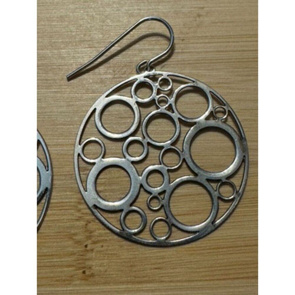 925 Sterling Silver Round Circles Earrings Fish Hook Marked